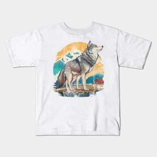 Vintage Wolf Art Kids T-Shirt